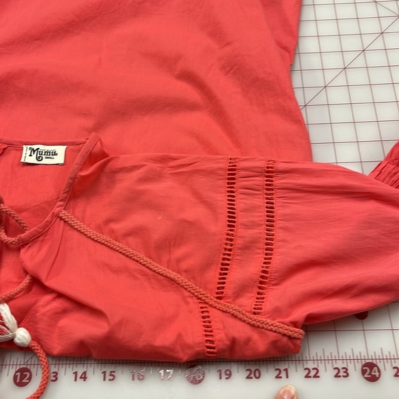 SHOW ME YOUR MUMU Claudine Embroidered Coral Poet SLV V-Neck Tie Tunic Dress S - Picture 15 of 16